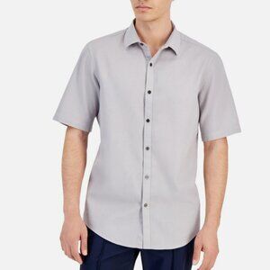 Alfani Men's Short-Sleeve Solid Textured Shirt Grey Fog Size 3XL